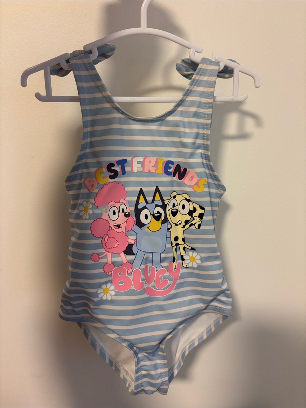 Bluey "Best Friends" Light Blue Stripe Girls Swimsuit